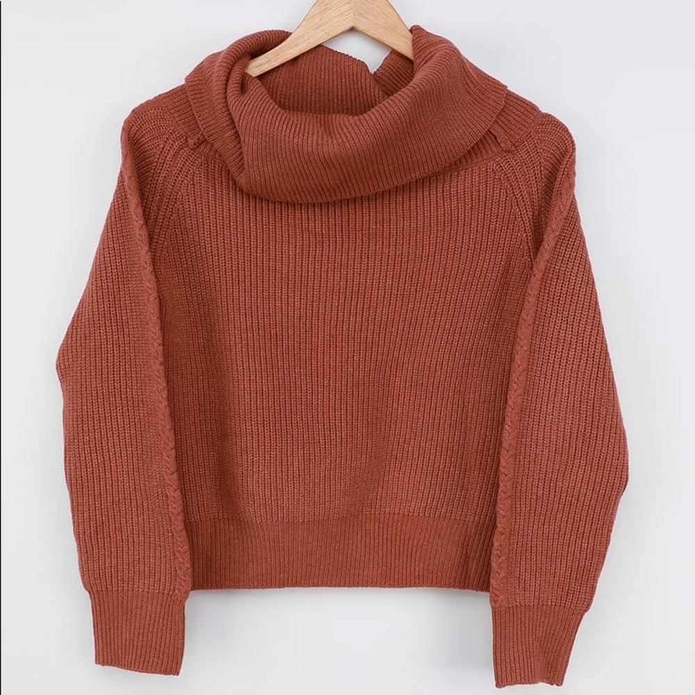 NWT Fall Rust Red Ribbed Off-the-Shoulder Sweater